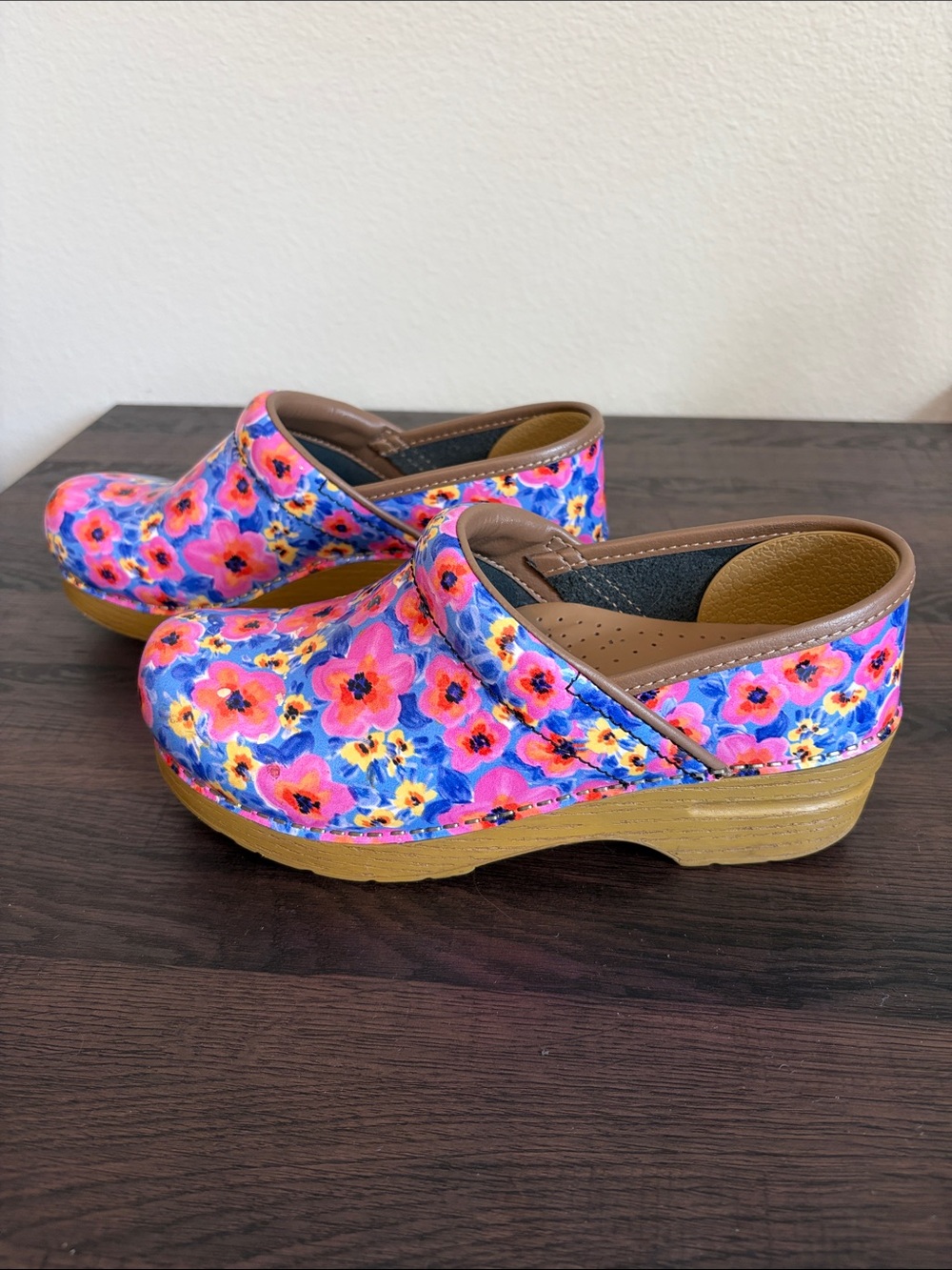 Dansko Floral Leather Clog in Pink, Purple & Orange Accents EU 37